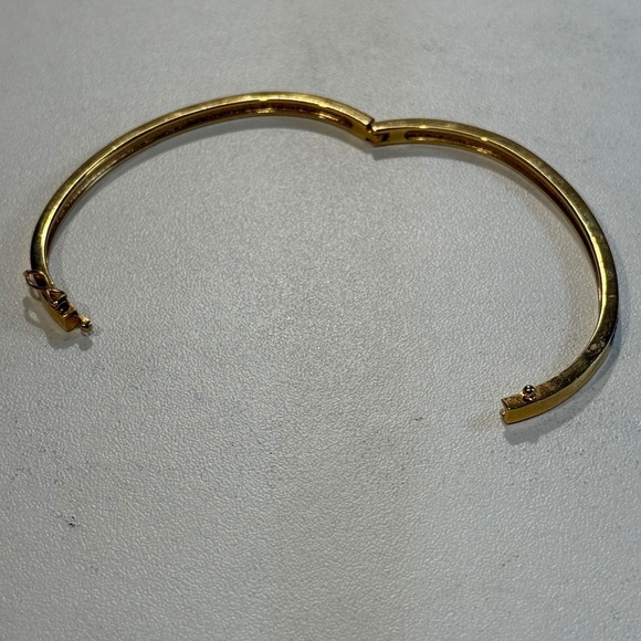 Gold Tone Bangle Bracelet with Blue Rhinestones - Women's Jewelry - Picture 3 of 7